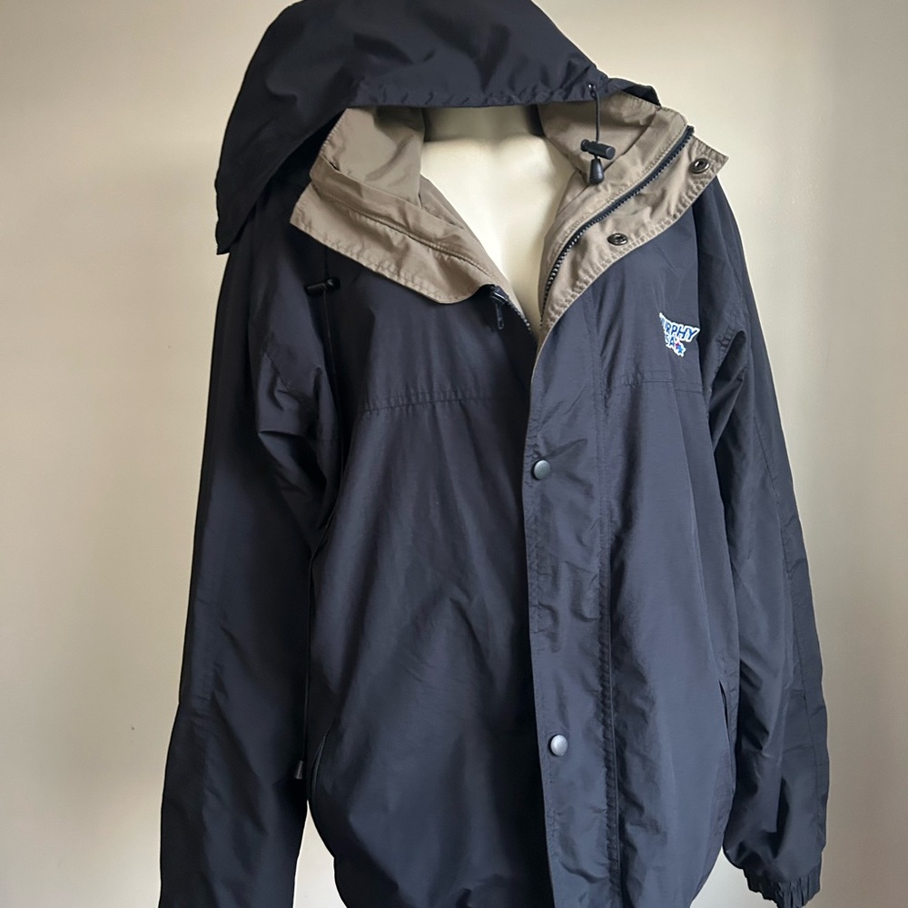 superior uniform L Black and Tan Hooded Jacket windbreaker